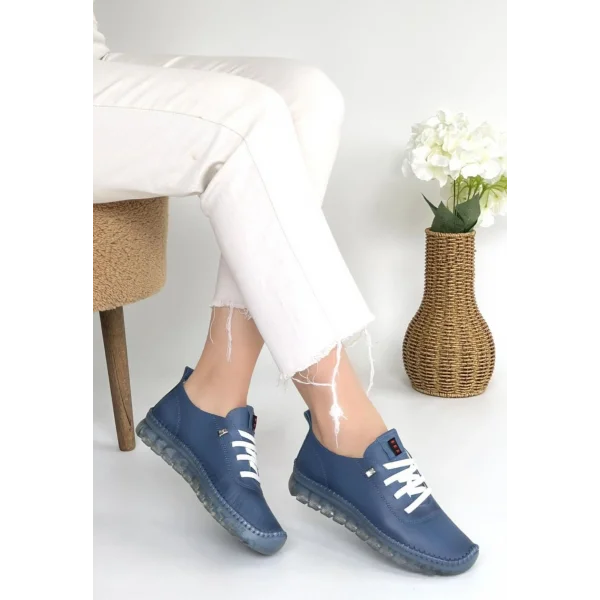 Jiten Mavi Deri Bağcıklı Spor Ayakkabı