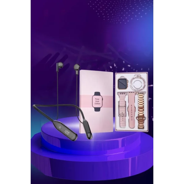Kablolu Bluetooth Kulaklık ve Kadınlara Özel Bileklik Hediyeli Yeni Nesil Akıllı Saat 3 Kordonlu