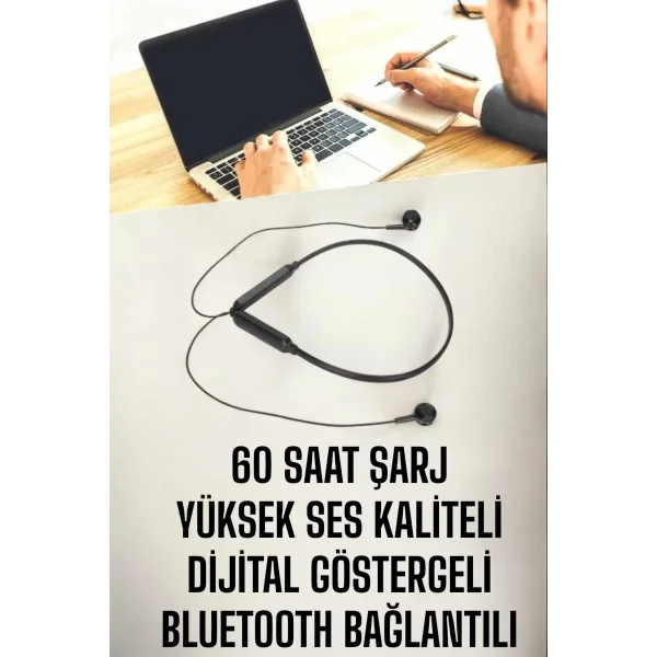 Kablolu Boyun Askılı Dijital Göstergeli Bluetooth Kulaklığı 60 Saat