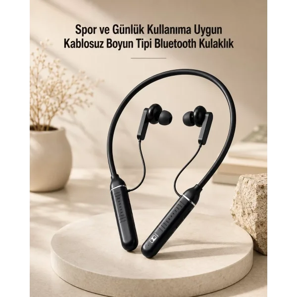 Kablosuz Boyun Tipi Bluetooth Kulaklık Mikrofonlu Spor ve Günlük Kullanıma Uygun