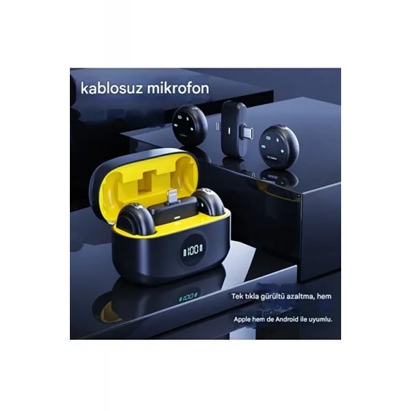 Kablosuz Profesyonel İkili Yayın Yaka Mikrofonu Şarj Kutu Mıknatıslı Typce Lightning Çıkış Mikrofon