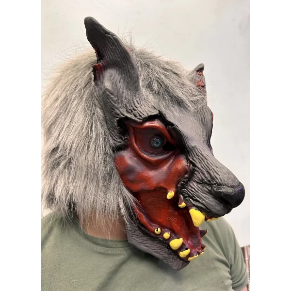 Kafaya Tam Geçmeli Lateks Dişli Ağzı Açık Kurt Maskesi
