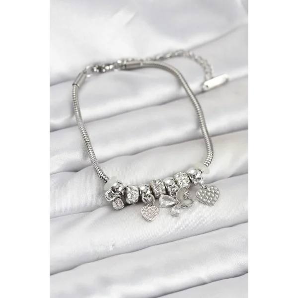 Kelebek Charmlı Gümüş Renk Kadın Bileklik