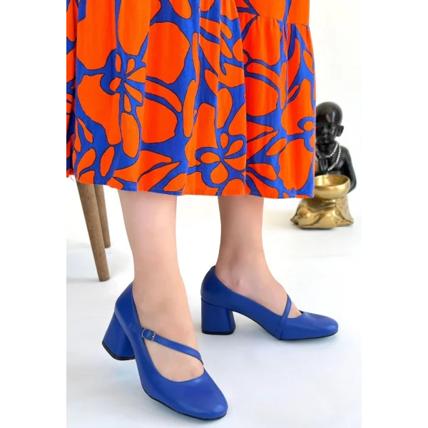 Kier Mavi Cilt Topuklu Ayakkabı