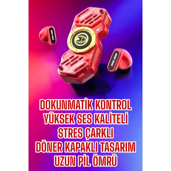 Kırmızı Kablosuz Bluetooth Kulaklık Stres Çarklı Oyuncu Kulaklığı