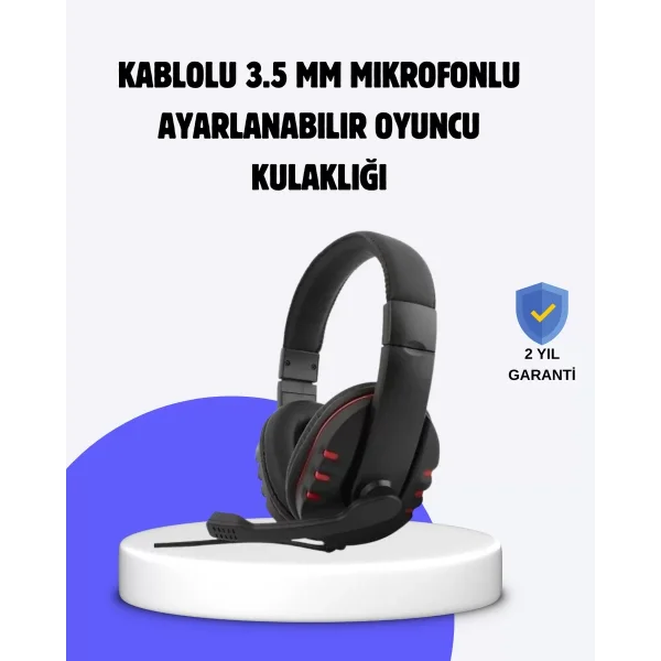 Kırmızı Kulaklık Mikrofonlu Ayarlanabilir Konforlu Tasarımlı