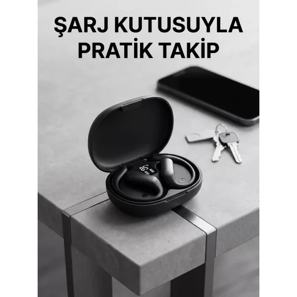 Kulak Kancalı Kablosuz Bluetooth Kulaklık Dijital Göstergeli Şarj Kutulu