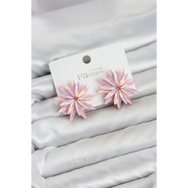 Lotus Model Pembe Renk Kristal Taşlı Kadın Küpe