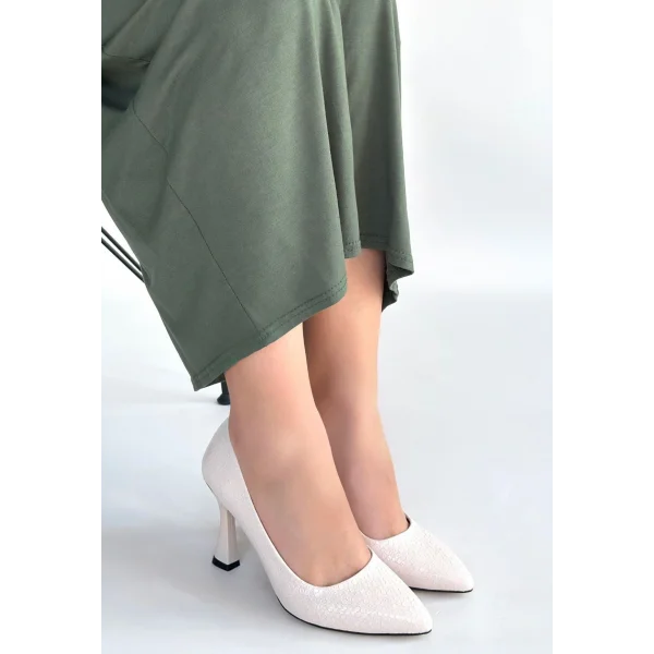 Merio Bej Baskılı Rugan Topuklu Ayakkabı