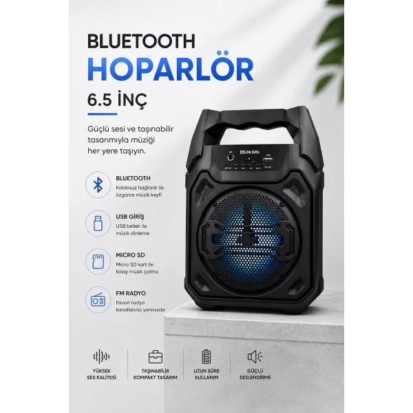 Mikrofonlu Bluetooth Ses Sistemli USB Micro SD FM ve Uzun Pil Ömrü