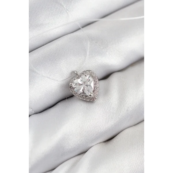 Misineli Kalp Model Gümüş Renk Hayalet Kolye