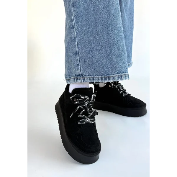 Muden Siyah Süet Bağcıklı Bot