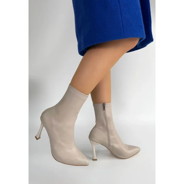 Orjen Bej Cilt Streç Topuklu Bot