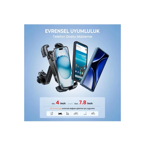 Gidon Bağlantılı Bisiklet Motosiklet İçin Esnek Abs 4-7.8″ İnç Telefon Tutucu 360° Dönebilen Tasarım