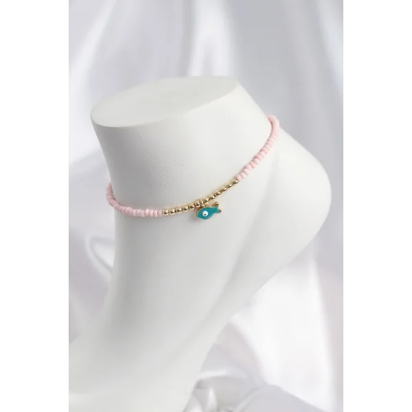 Pembe Renk Boncuklu Balık Figürlü Halhal