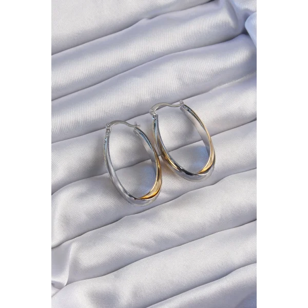 Pirinç Gold Gümüş Renkli Uzun Kıvrımlı Küpe