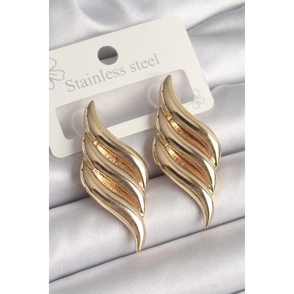 Pirinç Gold Renk 3 Sıra Dalga Model Kadın Küpe