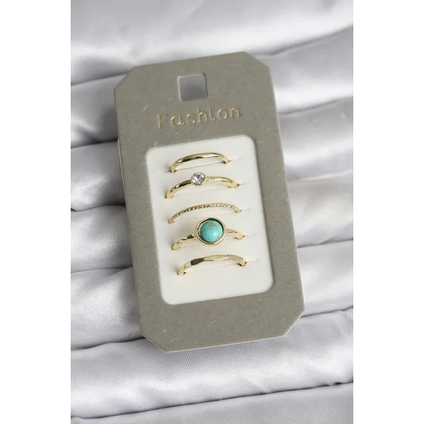 Pirinç Gold Renk 5li Yüzük Seti