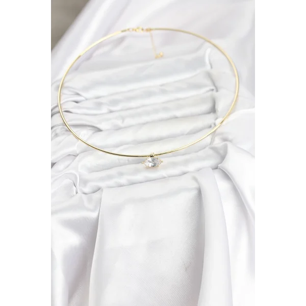Pirinç Gold Renk Choker Model Zirkon Taşlı Kadın Kolye