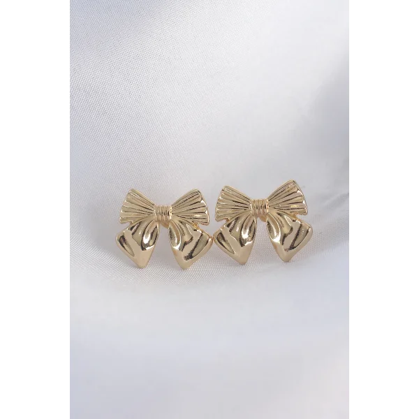 Pirinç Gold Renk Fiyonk Küpe