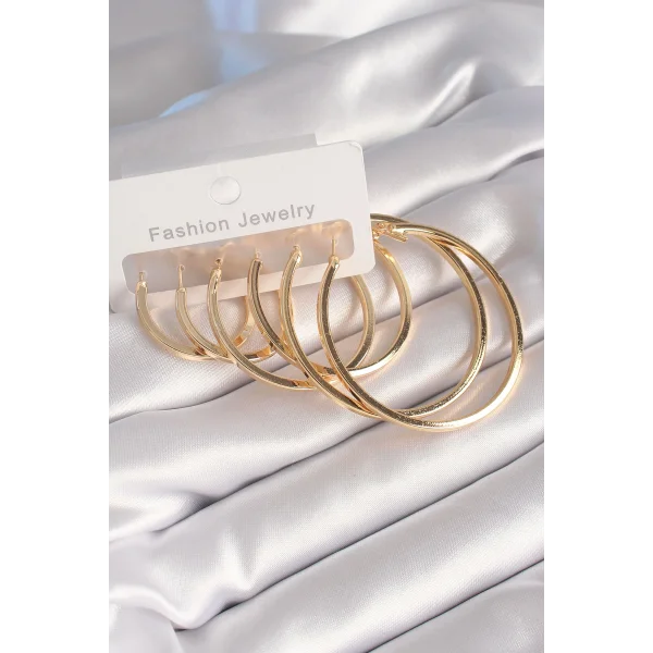 Pirinç Gold Renk Halka Model Kadın Küpe Seti