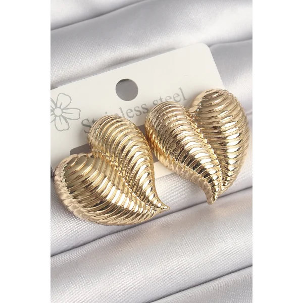 Pirinç Gold Renk İşlemeli Bomba Kalp Model Kadın Küpe
