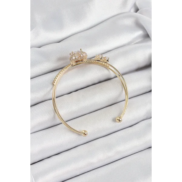 Pirinç Gold Renk Kalpli Zirkon Taşlı Kadın Bileklik