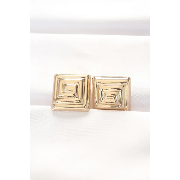 Pirinç Gold Renk Kare Form Küpe