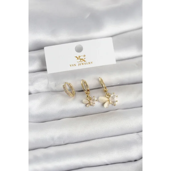 Pirinç Gold Renk Kelebek Model 3lü Kadın Küpe