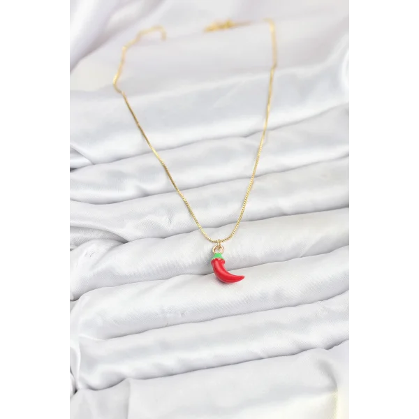 Pirinç Gold Renk Kırmızı Kapya Biber Model Kadın Kolye