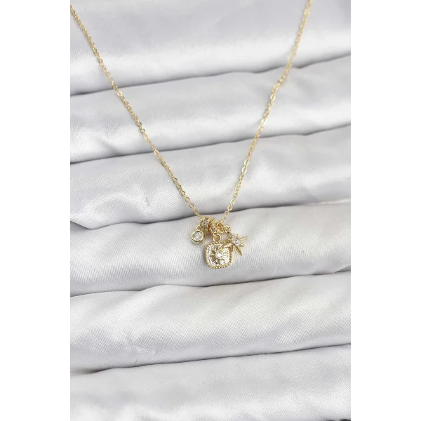 Pirinç Gold Renk Minimal Charmlı Kadın Kolye