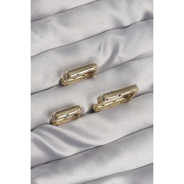 Pirinç Gold Renk Renkli Zirkon Taşlı Kare Model Küpe Seti