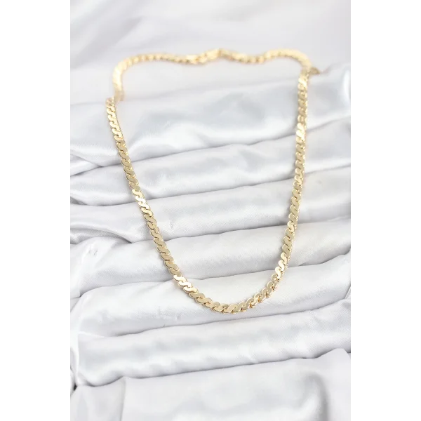 Pirinç Gold Renk Yassı Zincir Kadın Kolye