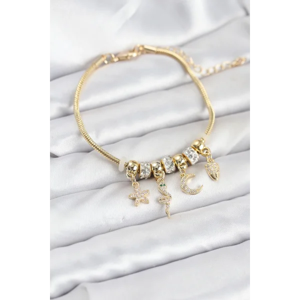 Pirinç Gold Renk Yılan Charmlı Kadın Bileklik