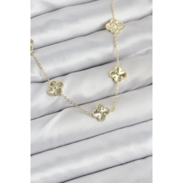 Pirinç Gold Renk Yonca Kadın Kolye