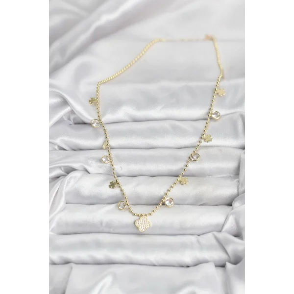 Pirinç Gold Renk Yonca Model Kadın Kolye