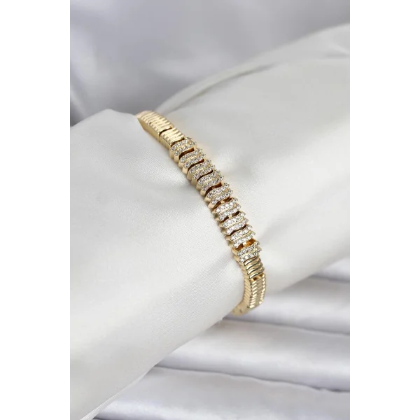Pirinç Gold Renk Zirkon Taşlı Kadın Bileklik