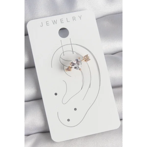 Pirinç Gold Renk Zirkon Taşlı Kalp Ok Model Kadın Kıkırdak Küpe