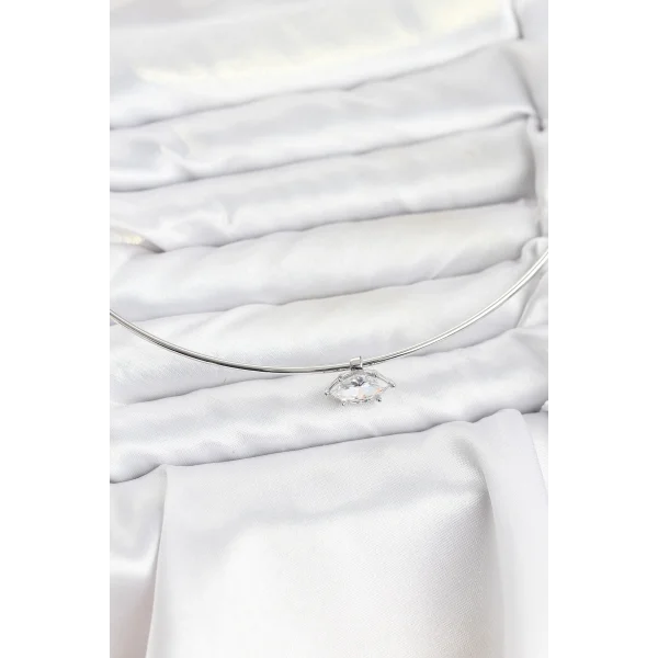 Pirinç Gümüş Renk Choker Model Zirkon Taşlı Kadın Kolye