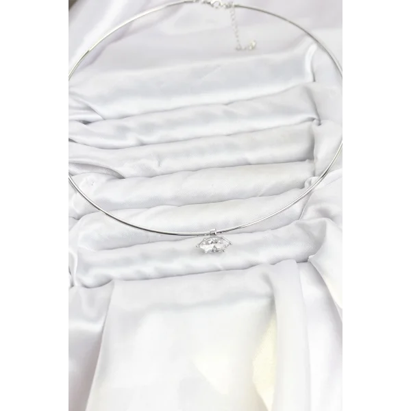 Pirinç Gümüş Renk Choker Model Zirkon Taşlı Kadın Kolye