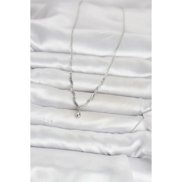 Pirinç Gümüş Renk Damla Model Kadın Kolye