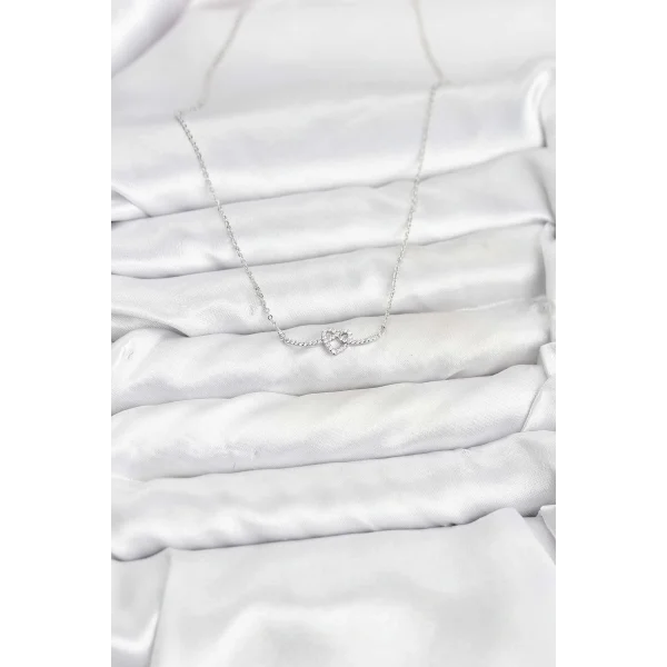 Pirinç Gümüş Renk Düğüm Kalp Model Kadın Kolye