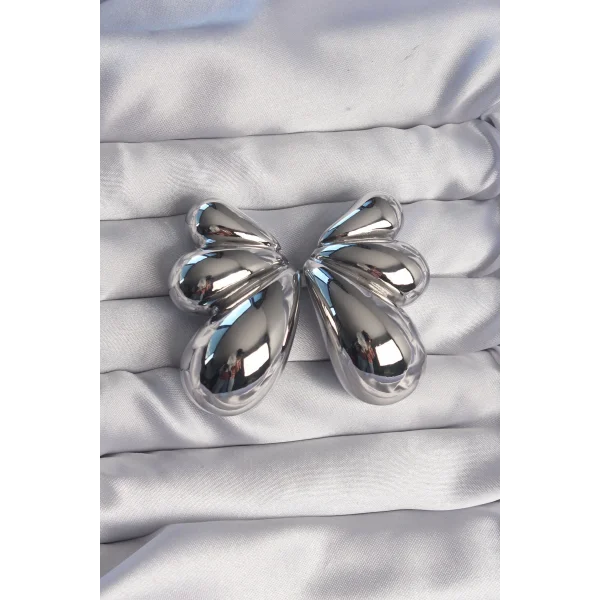 Pirinç Gümüş Renk İri Bombeli Kelebek Küpe