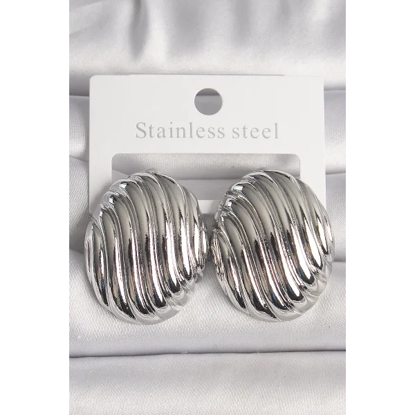 Pirinç Gümüş Renk İşlemeli Oval Model Kadın Küpe