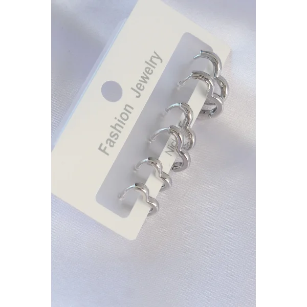 Pirinç Gümüş Renk Kalp Model Küpe Seti