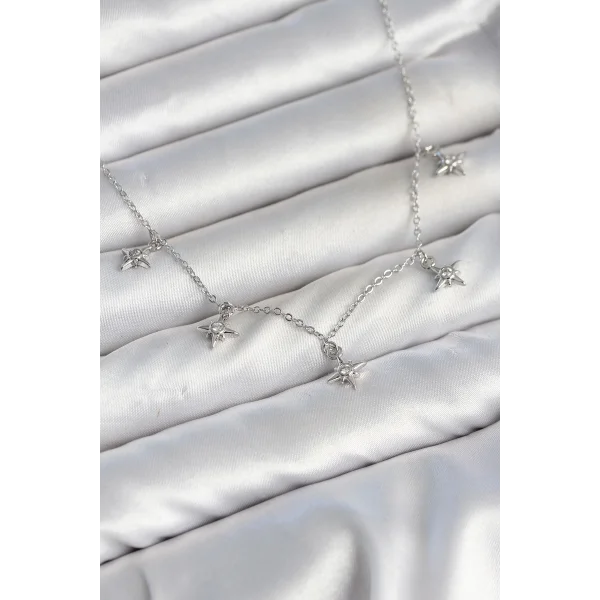 Pirinç Gümüş Renk Sıralı Minimal Kutup Yıldızı Model Kadın Kolye