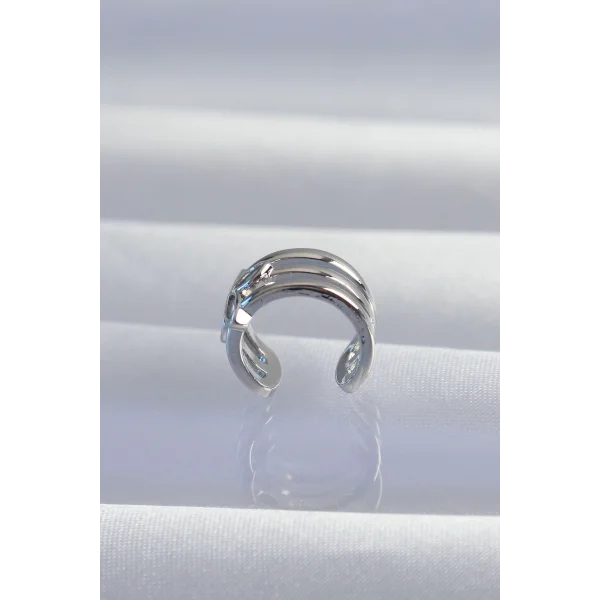 Pirinç Gümüş Renk Yonca Earcuff Küpe