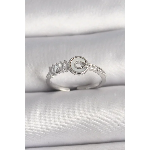 Pirinç Gümüş Renk Zirkon Taşlı Ayarlanabilir Kadın Yüzük