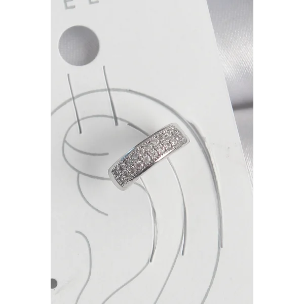 Pirinç Gümüş Renk Zirkon Taşlı Kıkırdak Model Kadın Küpe