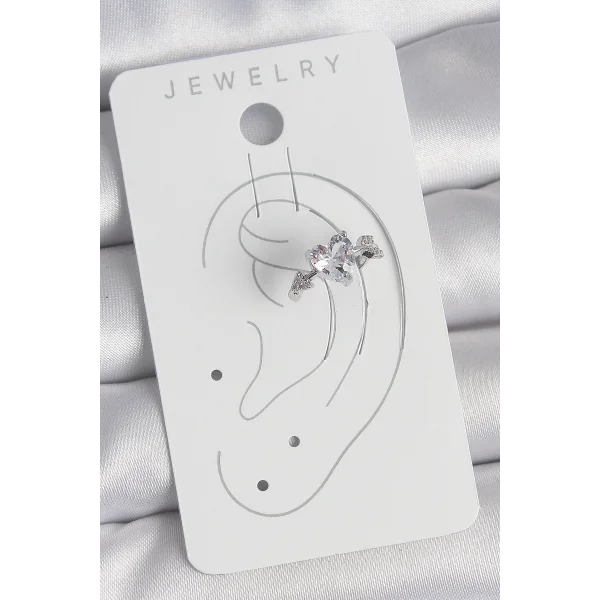 Pirinç Gümüş Renk Zirkon Taşlı Yıldız Model Kadın Kıkırdak Küpe